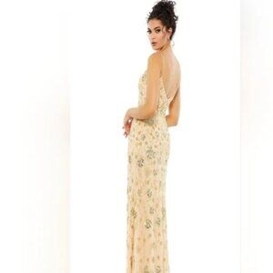 Mac Duggal  Blush pink dress with gold and silver floral sequins 4 NWT